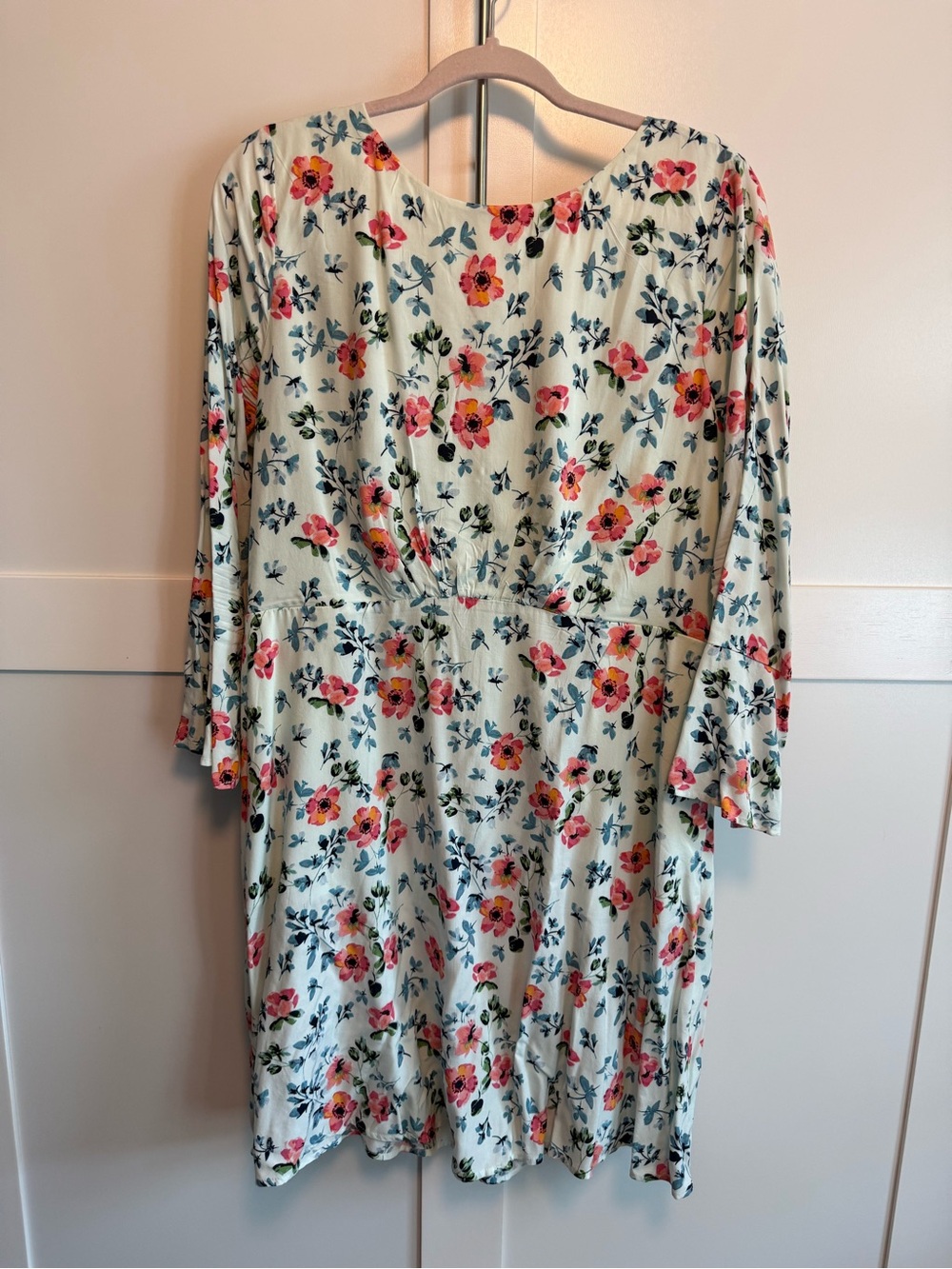 LOFT Cream Floral Dress with Pink & Blue Blooms